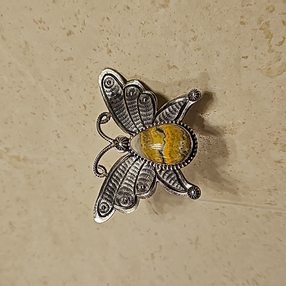 Bumblebee Jasper adjustable ring, Sterling Silver